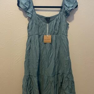 Blu Pepper Ruffled Sleeve Mini Dress in Teal